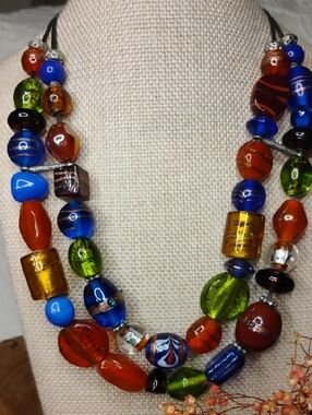 Vibrant. Multicolor Chicos Glass Bead Double-Strand Necklace